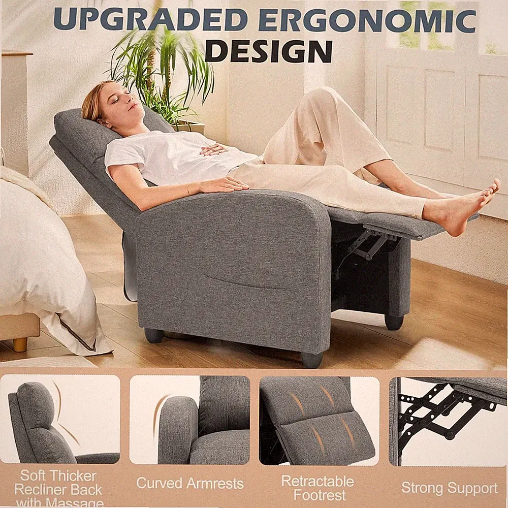 Adjustable Recliner Sofa Gray Home Recliner Massage Reclining Fabric Single Sofa